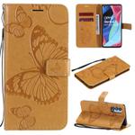 For OPPO Reno4 Pro 5G 3D Butterflies Embossing Pattern Horizontal Flip Leather Case with Holder & Card Slot & Wallet & Lanyard(Yellow)