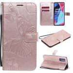 For OPPO Reno4 Pro 5G 3D Butterflies Embossing Pattern Horizontal Flip Leather Case with Holder & Card Slot & Wallet & Lanyard(Rose Gold)