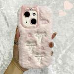 For iPhone 13 Snake Embroidery Plush Silicone Phone Case(Bowknot And Pink)