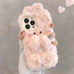 For iPhone 15 Pro Max Hairpin Rabbit Plush Silicone Phone Case(Pink)