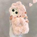 For iPhone 14 Plus Hairpin Rabbit Plush Silicone Phone Case(Pink)