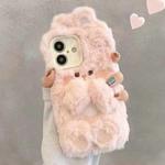 For iPhone 16 Plus Hairpin Rabbit Plush Silicone Phone Case(Pink)