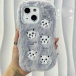 For iPhone 13 Cute Embroidery Plush Silicone Phone Case(Gray Cat)