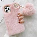 For iPhone 15 Pro Gold Diamond Flower Decorated Plush Silicone Phone Case with Pendant(Pink)