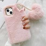 For iPhone 14 Gold Diamond Flower Decorated Plush Silicone Phone Case with Pendant(Pink)