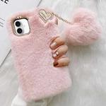 For iPhone 16 Plus Gold Diamond Flower Decorated Plush Silicone Phone Case with Pendant(Pink)