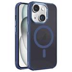 For iPhone 15 Plus Hardware Side Cooling Skin Feel Frosted Metal Lens Frame MagSafe Phone Case(Blue)