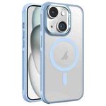 For iPhone 15 Plus Hardware Side Cooling Skin Feel Frosted Metal Lens Frame MagSafe Phone Case(Sky Blue)