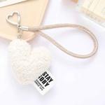 Imitation Wool Plush Heart Keychain Mobile Phone Wrist Lanyard(White)