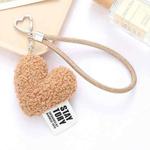 Imitation Wool Plush Heart Keychain Mobile Phone Wrist Lanyard(Khaki)