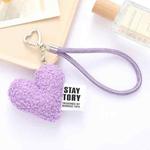 Imitation Wool Plush Heart Keychain Mobile Phone Wrist Lanyard(Purple)