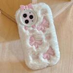 For iPhone 16 Pro Embroidered Plush TPU Phone Case(Beige Bow)