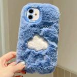 For iPhone 16 Plus Embroidered Plush TPU Phone Case(Blue Background and White Cloud)