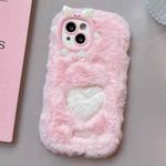 For iPhone 15 Plus Embroidered Plush TPU Phone Case(Foundation Heart)