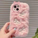 For iPhone 15 Plus Embroidered Plush TPU Phone Case(Foundation Bow)