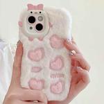 For iPhone 15 Embroidered Plush TPU Phone Case(Beige Pink Heart)