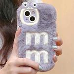 For iPhone 15 Embroidered Plush TPU Phone Case(Purple Embroidery M)