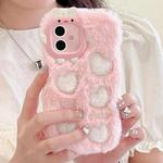 For iPhone 12 Embroidered Plush TPU Phone Case(Foundation White Love Heart)