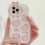 For iPhone 12 Pro Embroidered Plush TPU Phone Case(Beige Pink Heart)