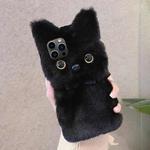 For iPhone 15 Pro 3D Cute Cat Plush Full Coverage Phone Case(Black)