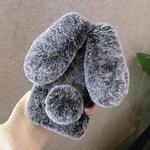 For iPhone 12 mini 3D Cute Long-eared Rabbit Plush Full Coverage Phone Case(Gray)