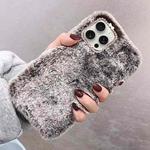 For iPhone 15 Pro Diamond Lens Ring Solid Color Plush Phone Case(Brown)