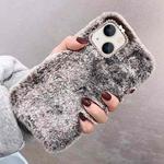 For iPhone 15 Plus Diamond Lens Ring Solid Color Plush Phone Case(Brown)