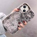 For iPhone 14 Diamond Lens Ring Solid Color Plush Phone Case(Brown)