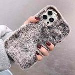 For iPhone 14 Pro Max Diamond Lens Ring Solid Color Plush Phone Case(Brown)