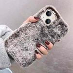 For iPhone 13 mini Diamond Lens Ring Solid Color Plush Phone Case(Brown)