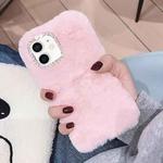 For iPhone 12 mini Diamond Lens Ring Solid Color Plush Phone Case(Pink)