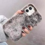 For iPhone 12 mini Diamond Lens Ring Solid Color Plush Phone Case(Brown)