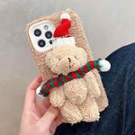 For iPhone 13 Pro 3D Christmas Bear Plush Phone Case(Brown)