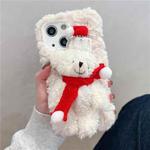 For iPhone 13 mini 3D Christmas Bear Plush Phone Case(White)