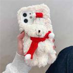 For iPhone 12 3D Christmas Bear Plush Phone Case(White)