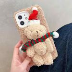 For iPhone 12 mini 3D Christmas Bear Plush Phone Case(Brown)