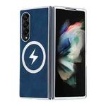 For Samsung Galaxy Z Fold3 5G Electroplating Lightning MagSafe Fold Full Coverage Phone Case(Blue)