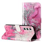 For Samsung Galaxy S25 5G Colored Drawing Marble Pattern Leather Phone Case(Pink Seawater)