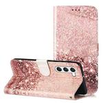 For Samsung Galaxy S25+ 5G Colored Drawing Marble Pattern Leather Phone Case(Rose Gold)