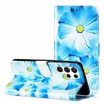 For Samsung Galaxy S25 Ultra 5G Colored Drawing Marble Pattern Leather Phone Case(Blue Flower)