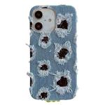 For iPhone 16 Plus Creative Multi-hole Black Lace Denim PU Phone Case