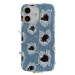 For iPhone 16 Creative Multi-hole Black Lace Denim PU Phone Case