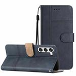 For Samsung Galaxy S25 5G Cowhide Texture Stitching Leather Phone Case(Dark Blue)