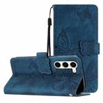 For Samsung Galaxy S25 5G Skin-feel Embossed Butterfly Leather Phone Case(Blue)