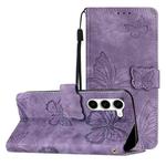 For Samsung Galaxy S25 5G Skin-feel Embossed Butterfly Leather Phone Case(Purple)
