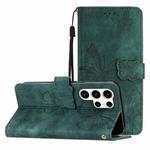 For Samsung Galaxy S25 Ultra 5G Skin-feel Embossed Butterfly Leather Phone Case(Green)