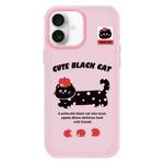 For iPhone 16 Plus Skin Feeling Jelly TPU Hybrid PC Phone Case(Apple Black Cat Pink)