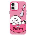 For iPhone 16 Skin Feeling Jelly TPU Hybrid PC Phone Case(A Bowl of Puppy Pink)