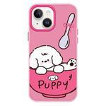 For iPhone 15 Skin Feeling Jelly TPU Hybrid PC Phone Case(A Bowl of Puppy Pink)