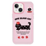 For iPhone 15 Skin Feeling Jelly TPU Hybrid PC Phone Case(Apple Black Cat Pink)